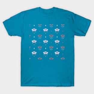 Kawaii Cute Rain Cloud Pattern in Blue T-Shirt